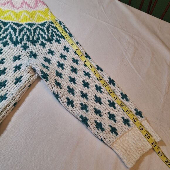 Old Navy White Green Fair Isle Mock Neck Sweater Cozy Cropped Winter Size XL - Picture 7 of 8